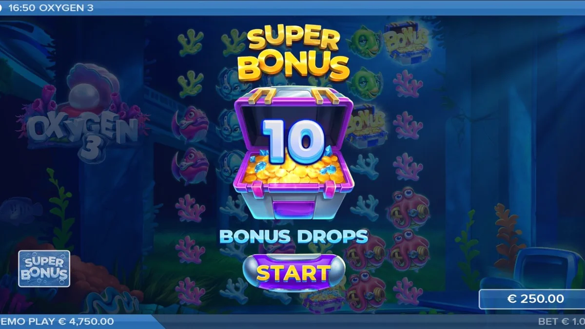 Pemandangan bawah laut yang memukau dalam slot Oxygen 3 dengan elemen visual futuristik dan kartun.